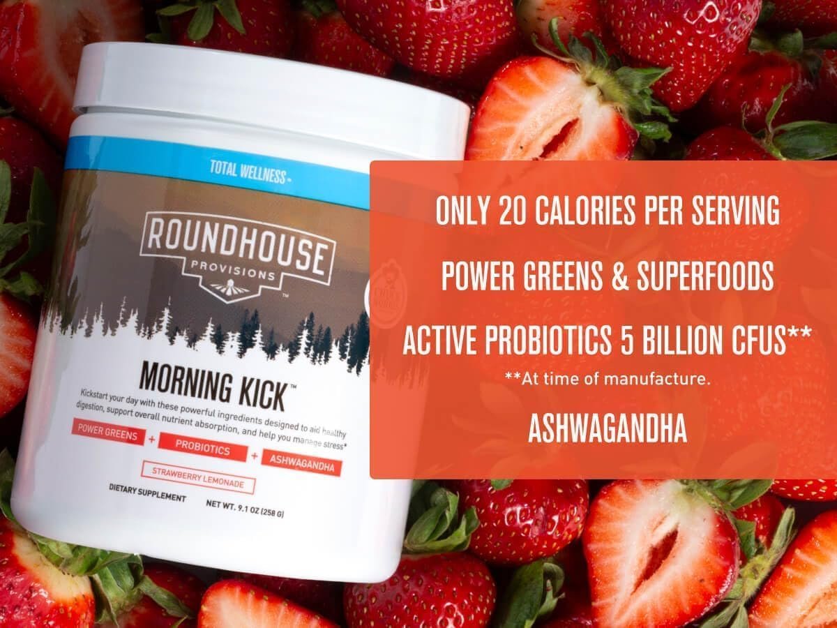 Morning Kick, Zero Sugar Greens Superfood Powder Supplement with Ashwaganda-30 Servings (Strawberry Lemonade) by Chuck Norris